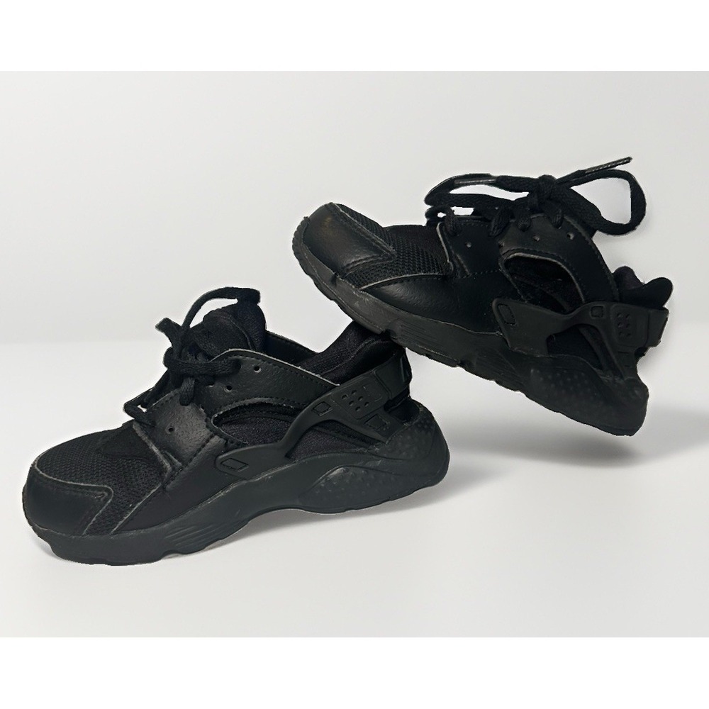 Nike Huarache Run Kids Sneakers Triple Black 12C Preschool Athletic Shoe Lace Up